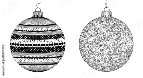 Doodle art Christmas baubles ready to color and decorate, a fun festive activity for kids and adults alike, spreading joyful holiday cheer