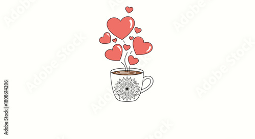 Start your day with love and coffee a delightful design featuring hearts rising from a charming floral cup perfect for Valentine's Day or a sweet greeting