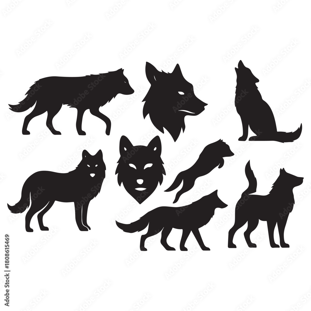Fototapeta premium different style wolf vector set