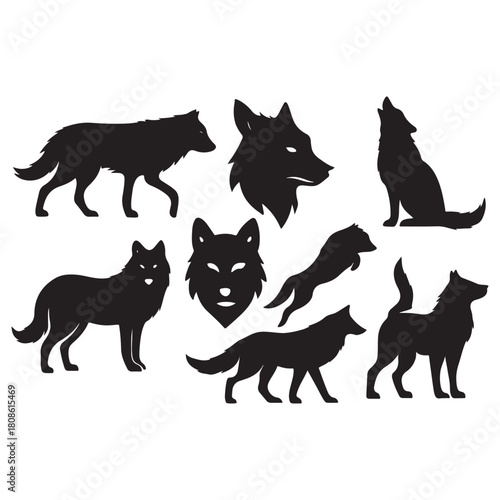 different style wolf vector set