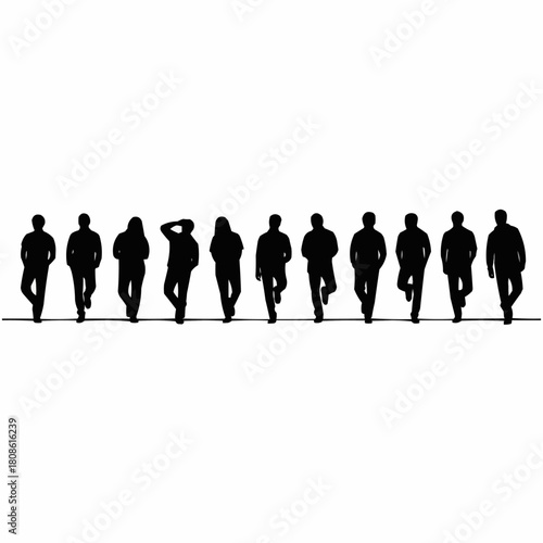 Silhouettes of People Walking in a Row.