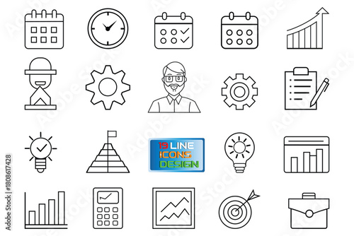 19 Business Management, Planning, and Goal-Setting Line Icons.