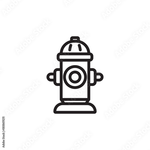 Fire hydrant icon. Features a standard, municipal water fixture. Represents fire safety, water utility access, civil infrastructure, and emergency services. Vector for urban planning and public safety