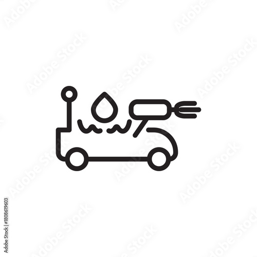 Sewer robotics icon. Features a wheeled robot with a tool operating in water sewage. Represents drain inspection, infrastructure maintenance, remote monitoring, and utility automation for smart city.