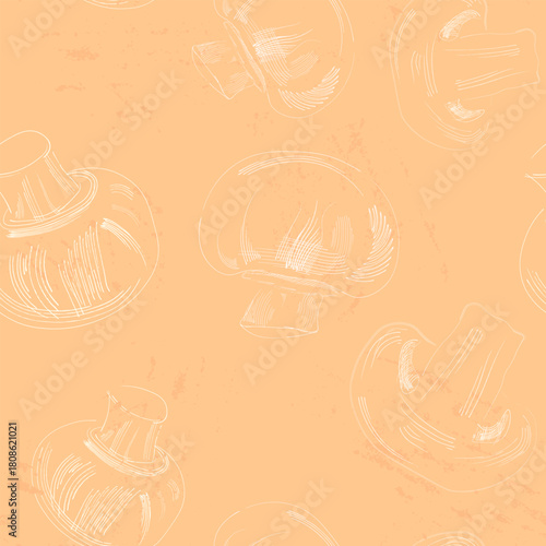 Seamless pattern of engraved champignons. Design for kitchen, dining room, restaurant, cafe