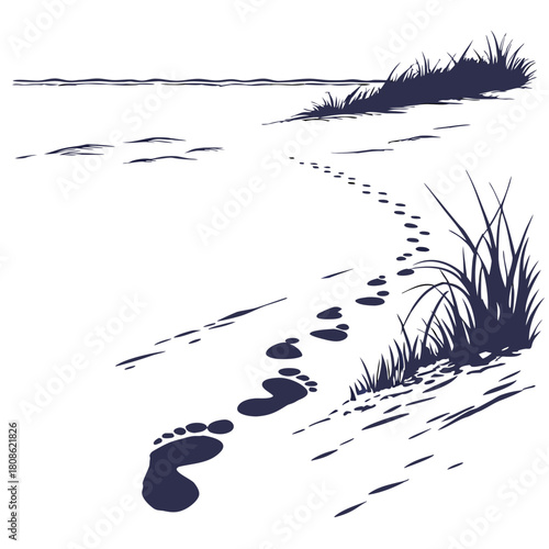 Footprints on the Sand Leading to the Horizon