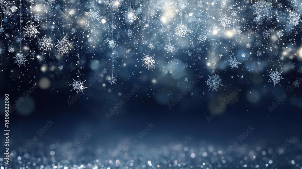 Obraz premium Magical winter wonderland with falling snowflakes and sparkling bokeh lights creating a festive and enchanting holiday atmosphere