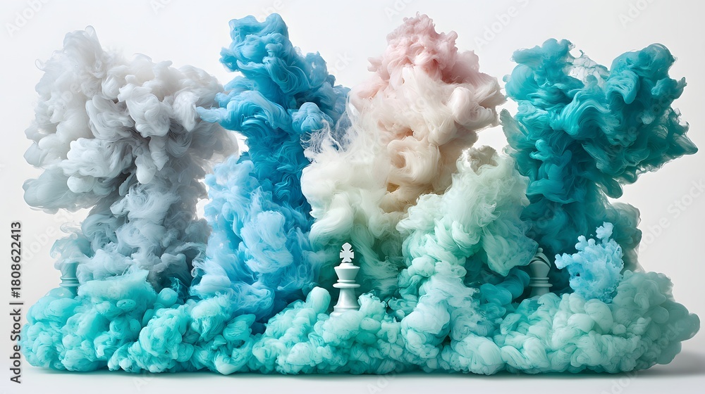 Fototapeta premium Abstract Smoke Formation with Chess Pieces in Artistic Display of Colorful Swirls