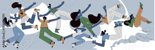 Rain and Hurricane with People Character in Storm Weather Vector Illustration