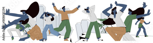 Earthquake with People Character Suffer from Disaster Vector Illustration