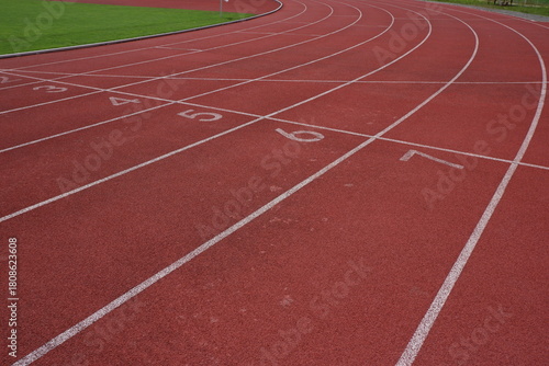 Close up Straight Athletic Track with Lanes and Number Markings