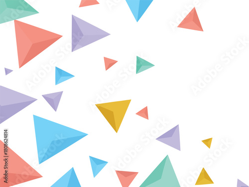 Abstract geometric background with colorful triangles scattered on a white backdrop creating a playful and modern design suitable for various creative projects and digital applications