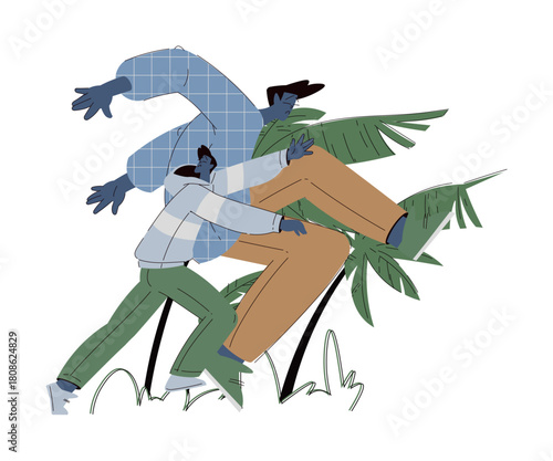 Scared Man Character Run and Escape Afraid of Hurricane Vector Illustration