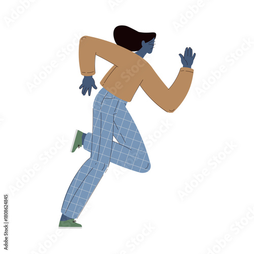 Scared Woman Character Run and Escape Afraid of Something Vector Illustration