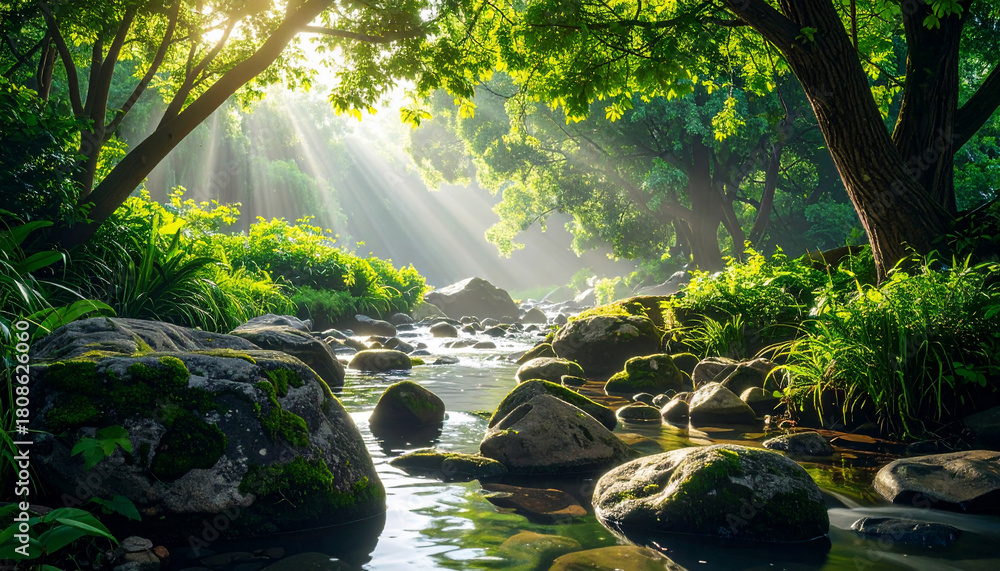 Fototapeta premium Sunlit River Landscape