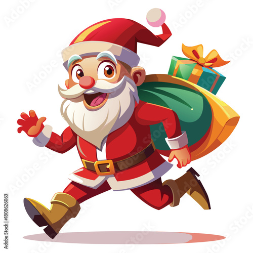 Jolly Santa Claus Running with Christmas Gifts jolly santa claus