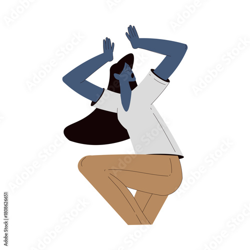 Scared Woman Character Run and Escape Afraid of Something Vector Illustration