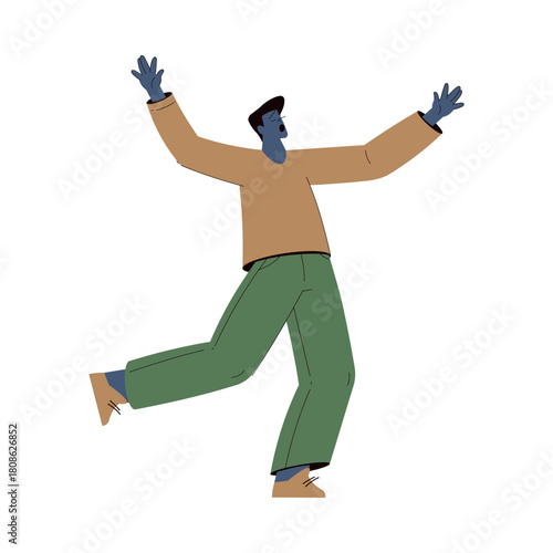 Scared Man Character Run and Escape Afraid of Something Vector Illustration