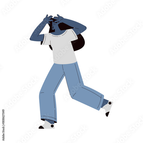 Scared Woman Character Run and Escape Afraid of Something Vector Illustration