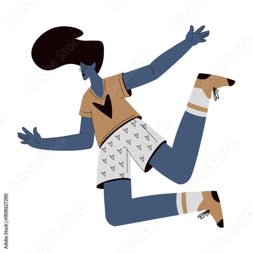Scared Woman Character Float and Fly in the Air Suffer from Hurricane Vector Illustration