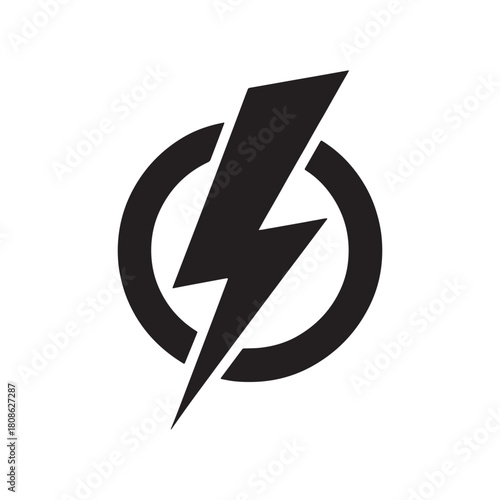 Lightning Bolt Power Energy Icon Electricity Thunderstorm Symbol in Circle Element Vector Illustration