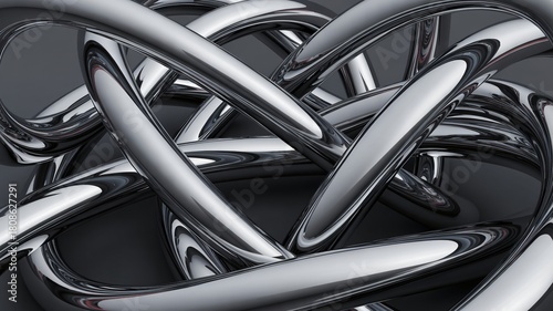 Fototapeta Naklejka Na Ścianę i Meble -  Abstract tangle of shiny chrome metallic tubes creating a reflective knot
