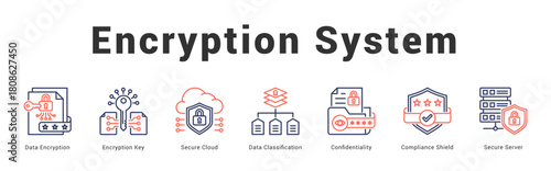 Encryption System Modern and clean web banner illustration featuring thematic icons for visual communication