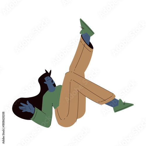 Scared Woman Character Float and Fly in the Air Suffer from Hurricane Vector Illustration