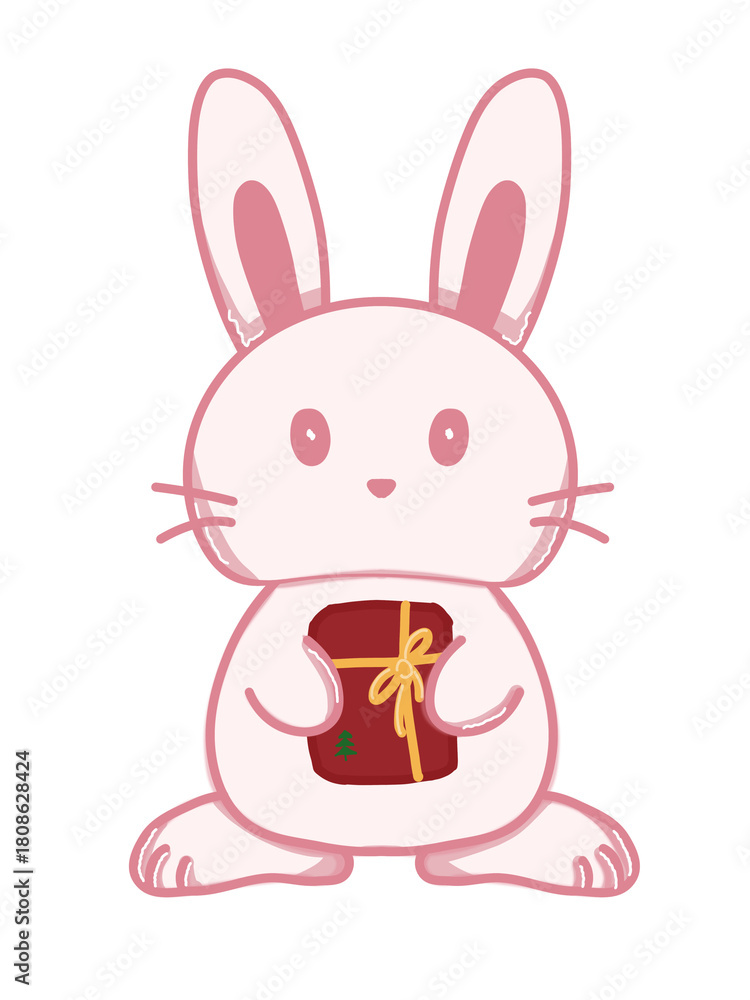 Obraz premium Rabbit Holding Gift Illustration