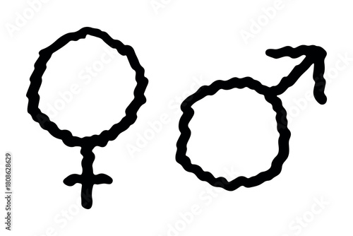 Hand drawn female and male gender identity sign Symbol used to represent sex and gender Single element for print, web, design, decor