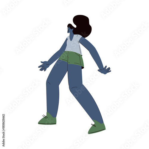 Scared Woman Character Run and Escape Afraid of Something Vector Illustration