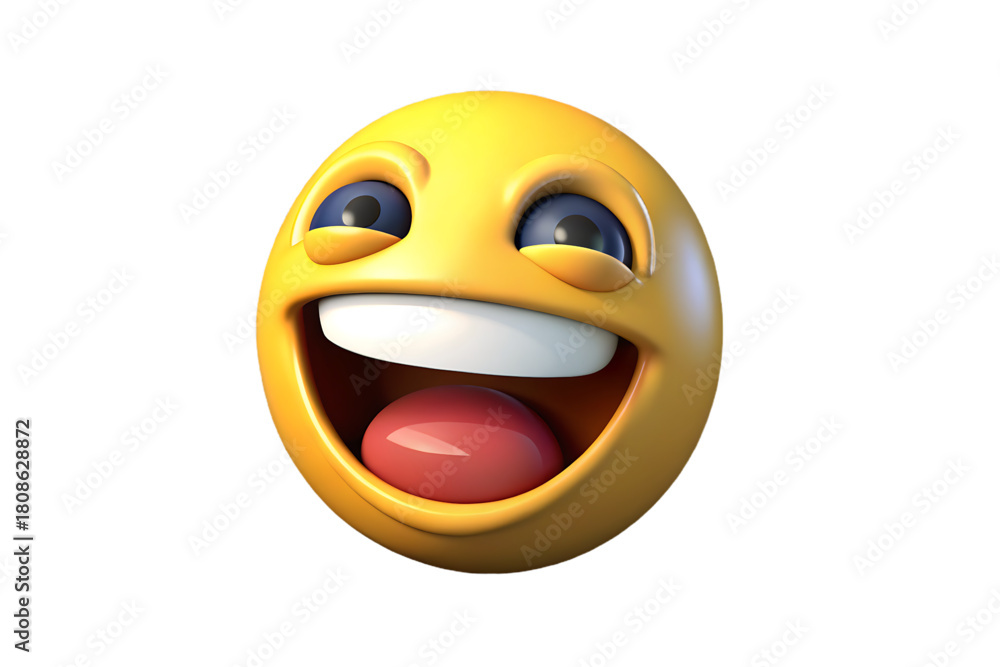 Fototapeta premium Happy Laughing Emoji 3D – Joyful Cartoon Smiley Face, Happy Laughing Emoji 3D – Joyful Cartoon Smiley Face, laughing emoji, 3d smiley face, cartoon emoticon