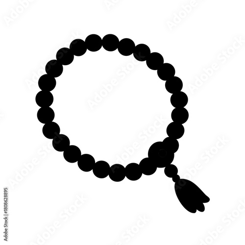Silhouette of a prayer bead mala with tassel, minimalist vector illustration