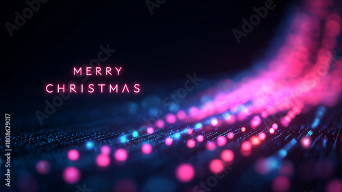 retro futuristic merry christmas neon sign glowing in cyberpunk cityscape, festive holiday greeting design with vibrant lights for banners cards and digital celebrations	
