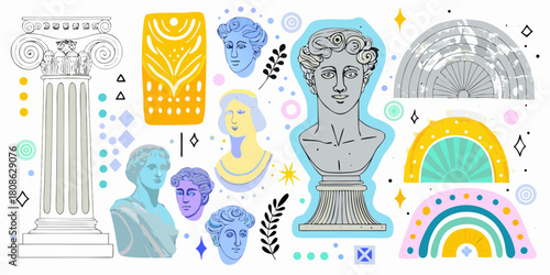 Colorful ancient greek and roman inspired aesthetic collage