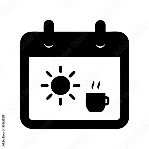Calendar icon depicting a sunny day with a hot coffee break schedule