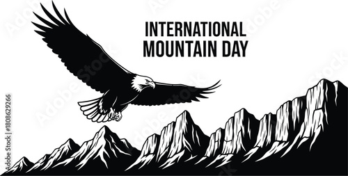 Illustration of an eagle flying over mountains for International Mountain Day