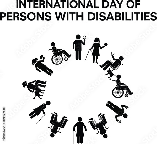 Silhouettes of people with disabilities forming a circle for international day