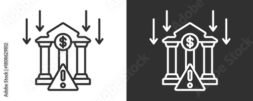 Economic Crisis Icon Set Vector Collection Isolated In Black And White