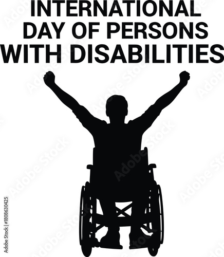 Silhouette of a person in a wheelchair raising arms for the International Day of Persons with Disabilities