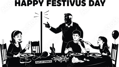 Festivus day celebration with family gathered around the table