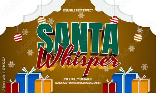 santa whisper merry christmas 3d text effect with snow decoration