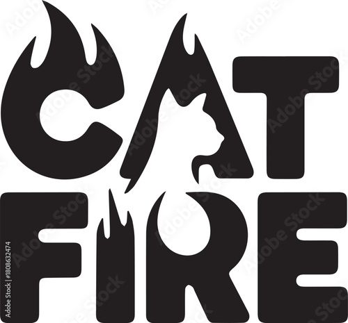 Cat fire" stylized text logo with flame elements and a feline silhouette graphic on a clean background.