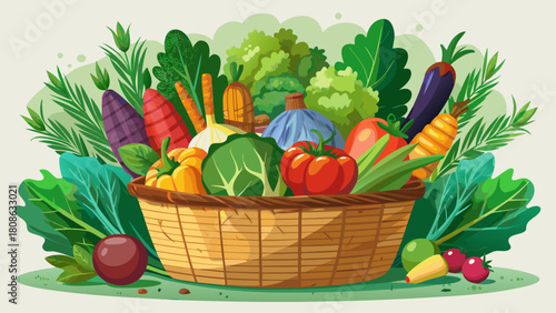 A basket filled with fresh garden vegetables, captured in soft natural light, highlighting their rich colors and organic textures