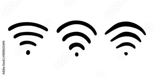 Set of hand drawn free wifi spot zone sign Public wi-fi area sign Wireless internet clipart in doodle style Single element for print, web, design, decor 3G, 4G, 5G, 6G, IoT