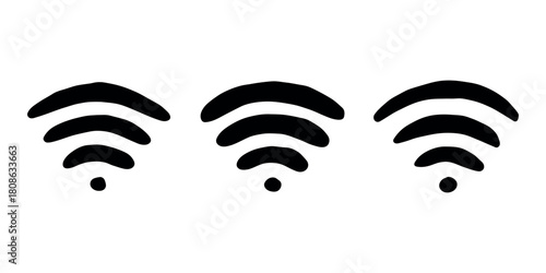 Set of hand drawn free wifi spot zone sign Public wi-fi area sign Wireless internet clipart in doodle style Single element for print, web, design, decor 3G, 4G, 5G, 6G, IoT