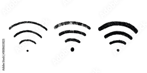 Set of hand drawn free wifi spot zone sign Public wi-fi area sign Wireless internet clipart in doodle style Single element for print, web, design, decor 3G, 4G, 5G, 6G, IoT