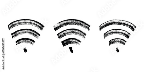 Set of hand drawn free wifi spot zone sign Public wi-fi area sign Wireless internet clipart in doodle style Single element for print, web, design, decor 3G, 4G, 5G, 6G, IoT