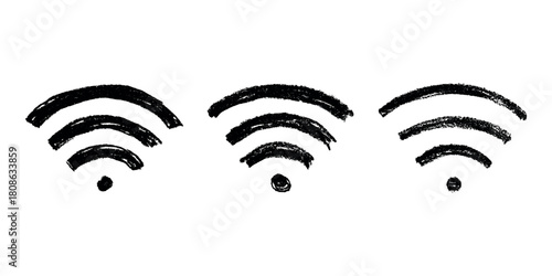 Set of hand drawn free wifi spot zone sign Public wi-fi area sign Wireless internet clipart in doodle style Single element for print, web, design, decor 3G, 4G, 5G, 6G, IoT