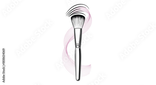 Illustration of a makeup brush with swirling lines, symbolizing application or artistry.